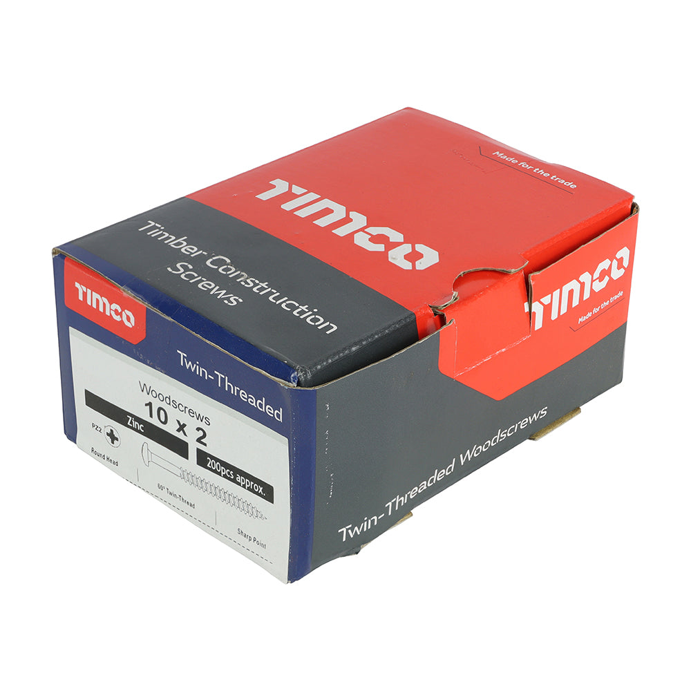 10 x 2  - Twin Woodscrew PZ2 RND Zinc
