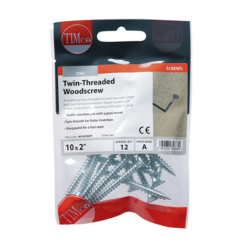 10 x 2  - Twin Woodscrew PZ2 CSK - BZP