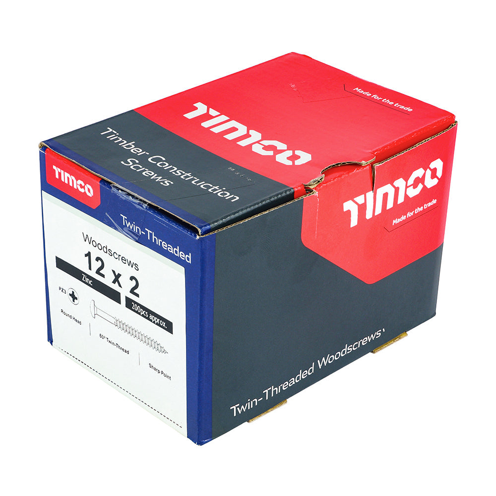 12 x 2  - Twin Woodscrew PZ3 RND Zinc