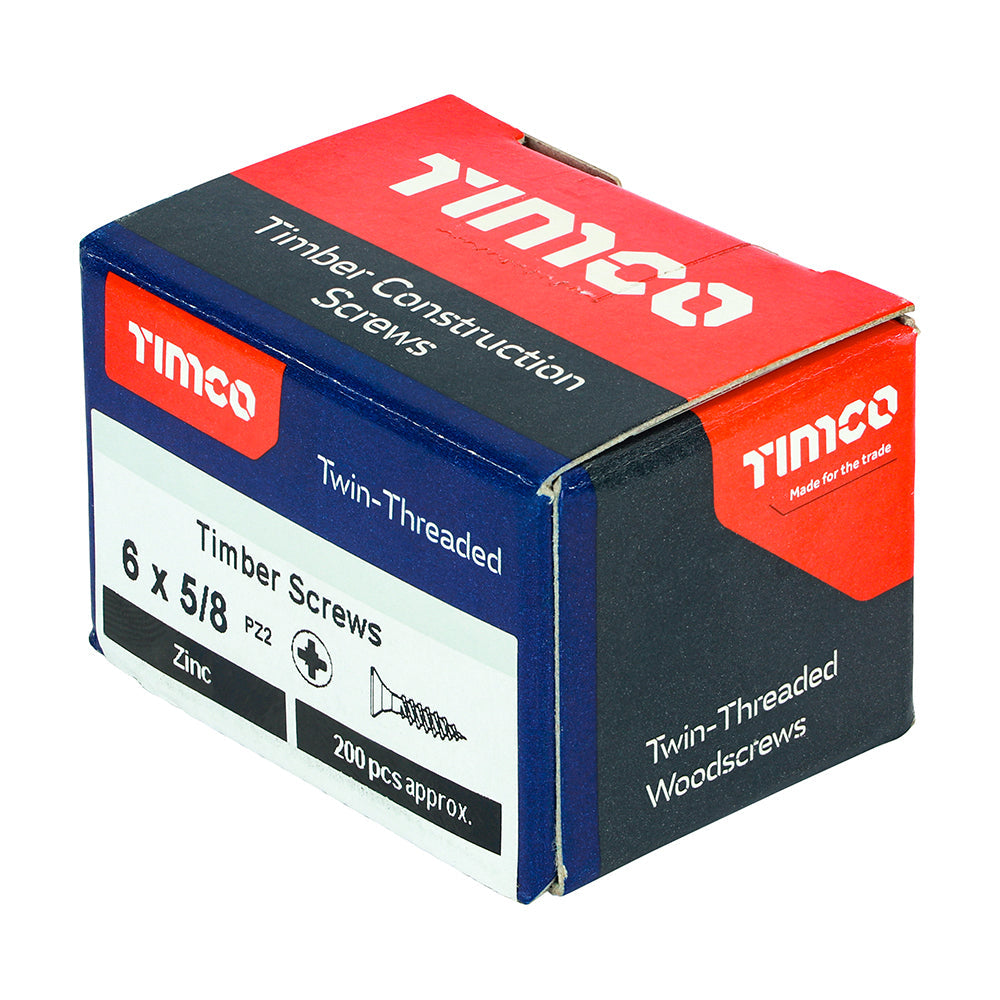 6 x 5/8  - Twin Woodscrew PZ2 CSK Zinc
