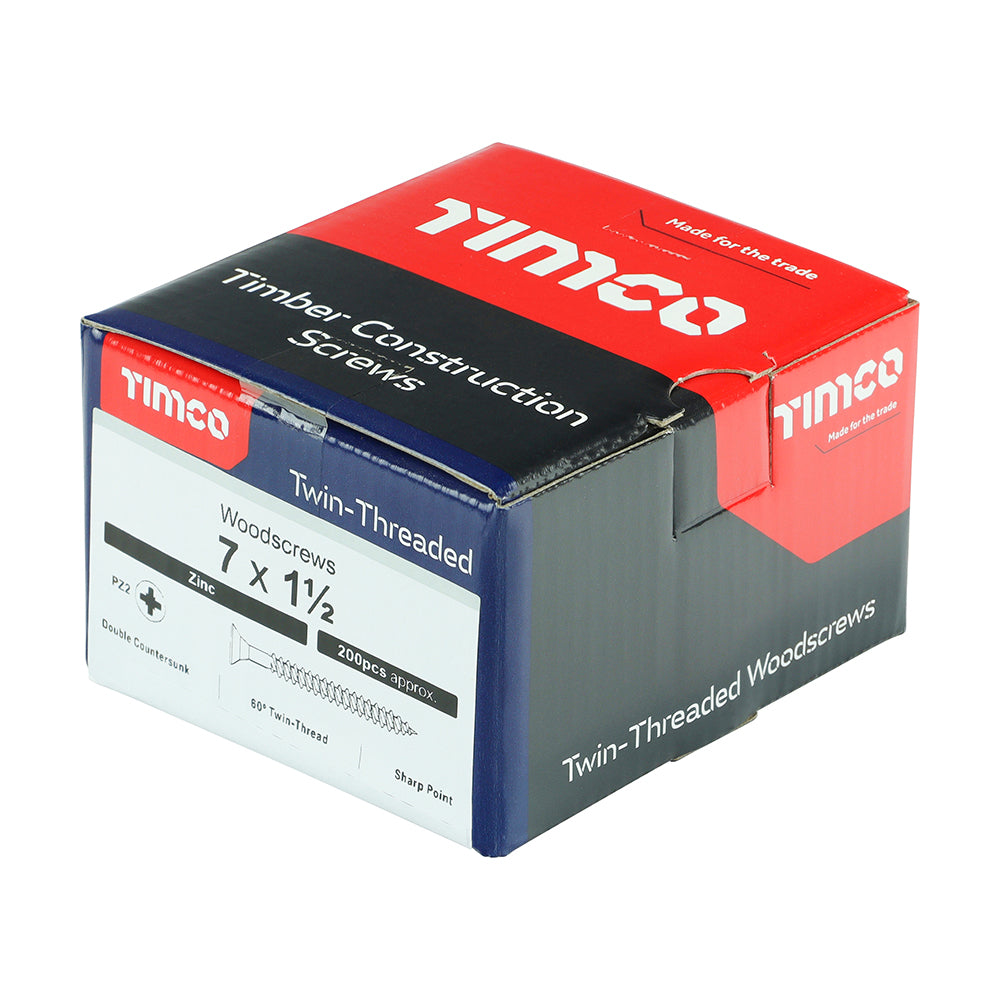 7 x 1 1/2  - Twin Woodscrew PZ2 CSK Zinc