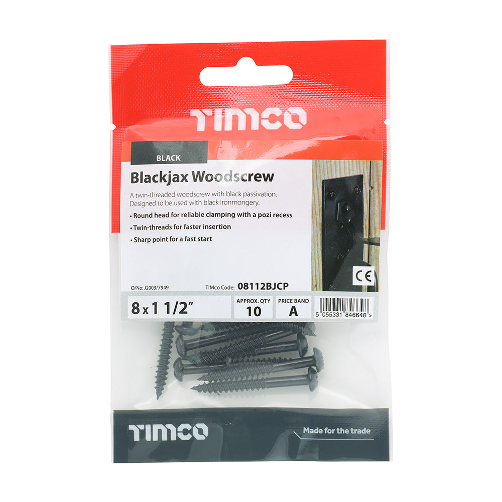 8 x 1 1/2 - Blackjax Screw PZ2 - Black