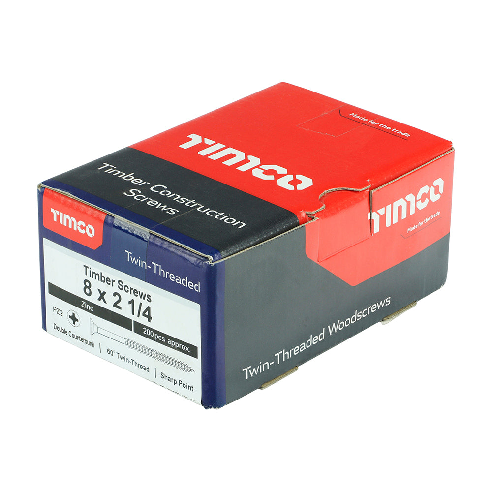 8 x 2 1/4  - Twin Woodscrew PZ2 CSK Zinc