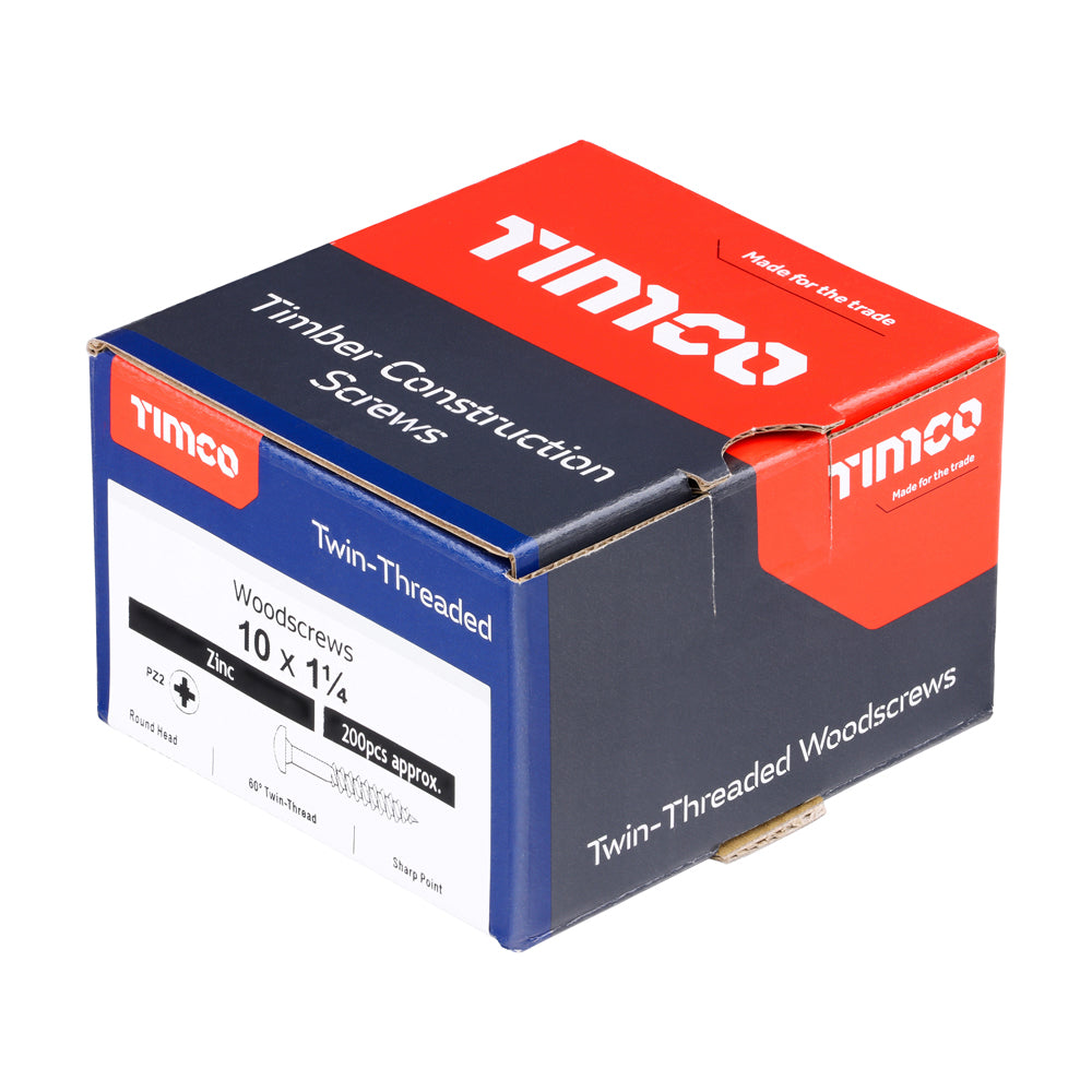 10 x 1 1/4  - Twin Woodscrew PZ2 RND Zinc