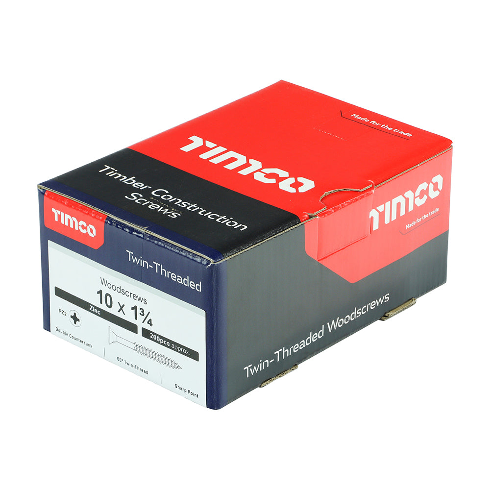 10 x 1 3/4  - Twin Woodscrew PZ2 CSK Zinc