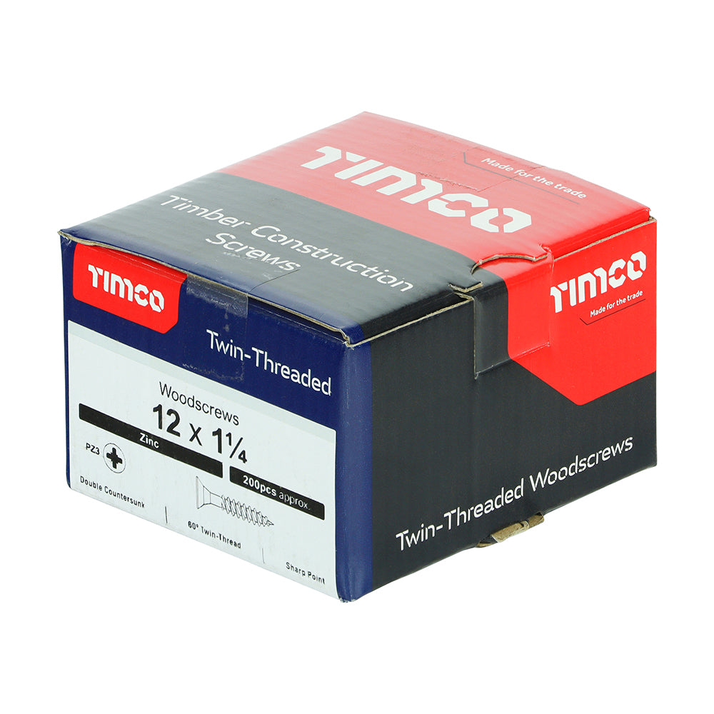 12 x 1 1/4  - Twin Woodscrew PZ3 CSK Zinc