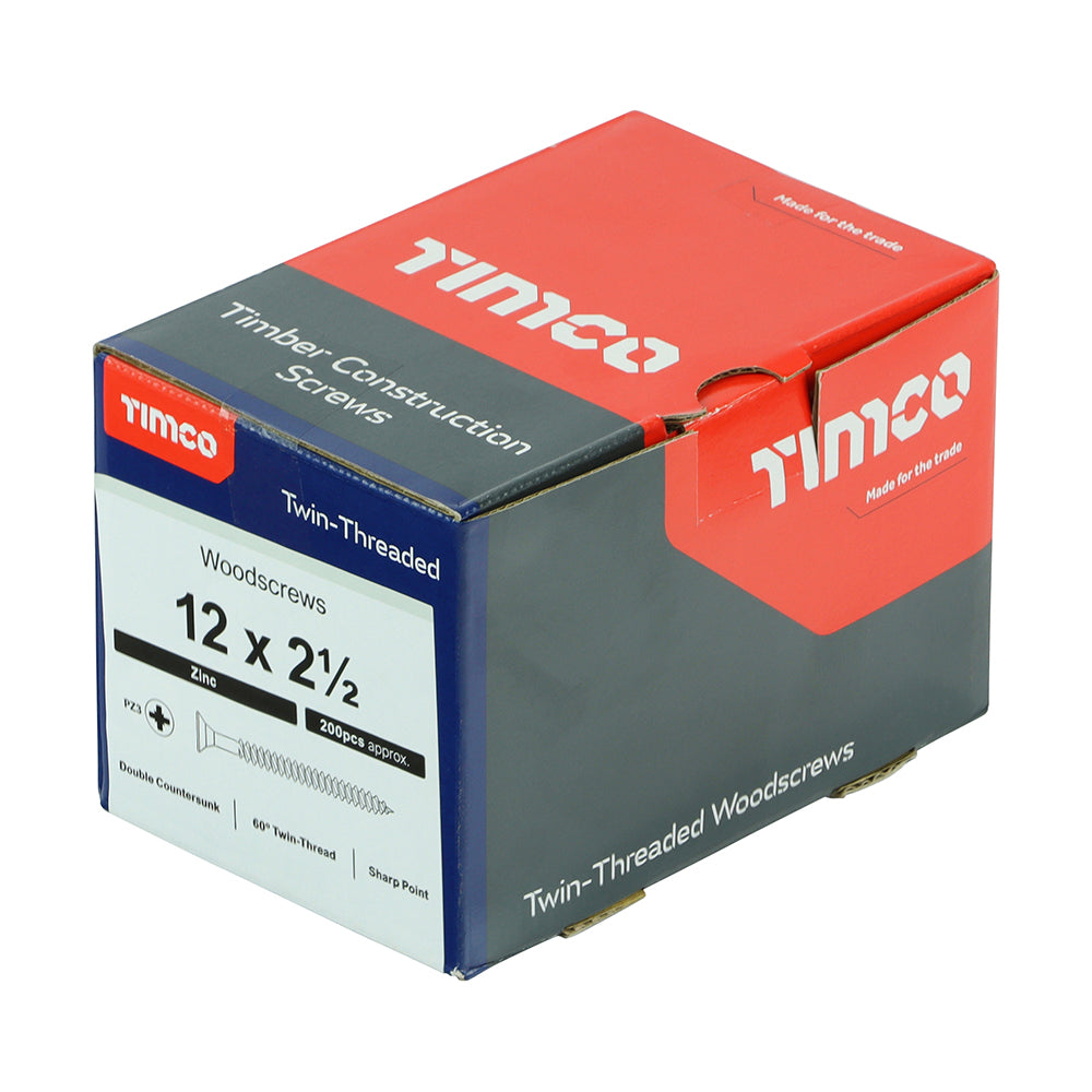 12 x 2 1/2  - Twin Woodscrew PZ3 CSK Zinc