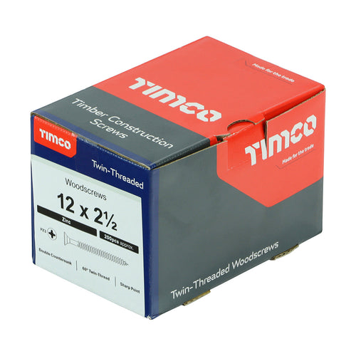 12 x 2 1/2  - Twin Woodscrew PZ3 CSK Zinc