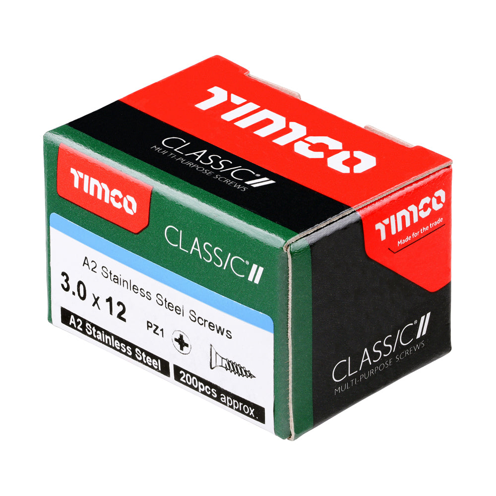 3.0 x 12 - Classic Screw PZ1 CSK A2 SS
