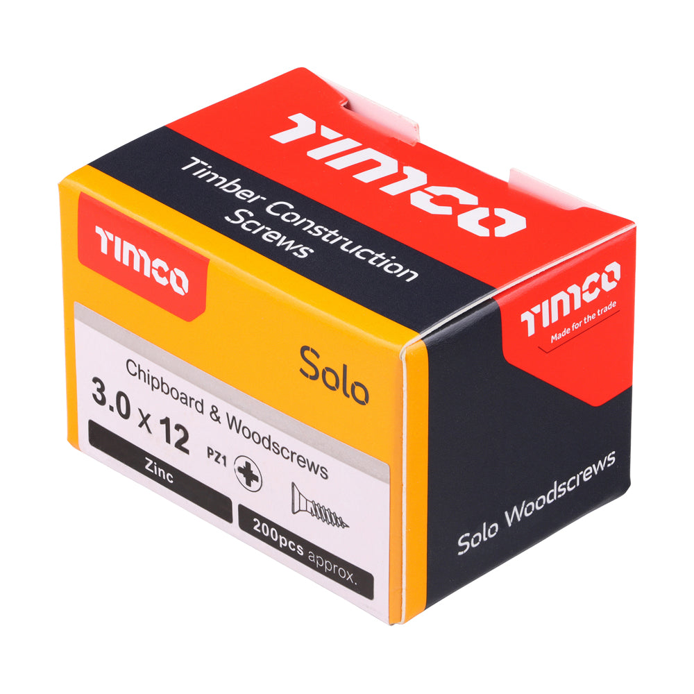 3.0 x 12 - Solo Woodscrew PZ1 CSK Zinc