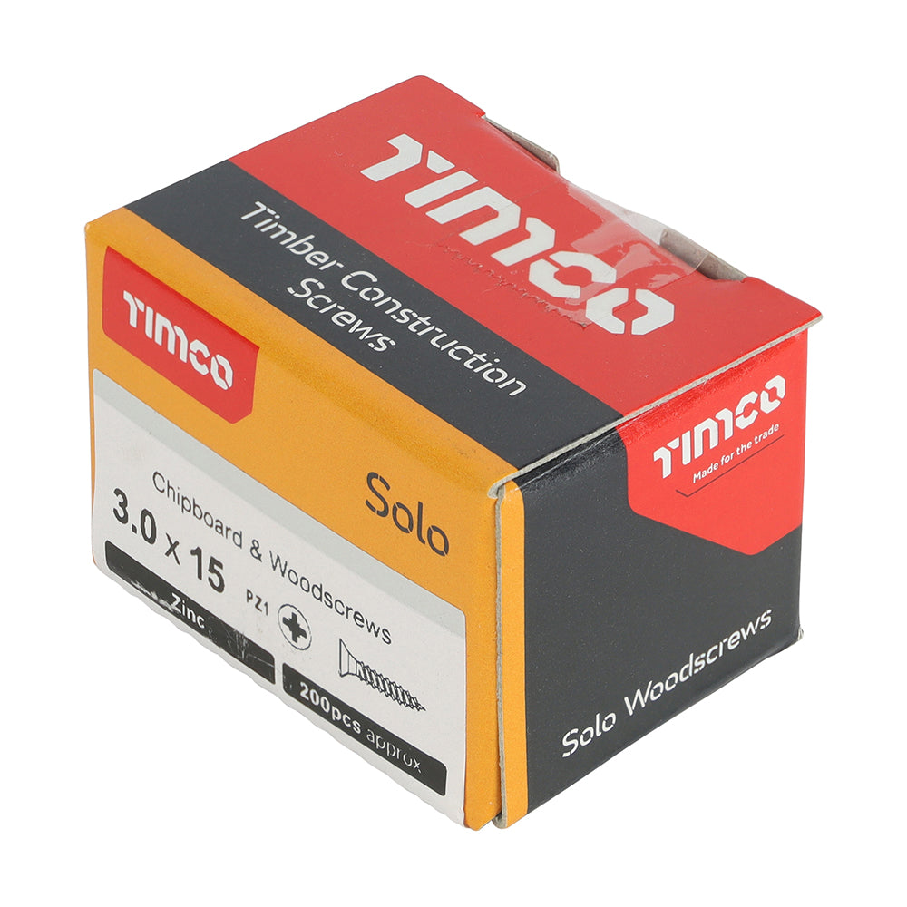 3.0 x 15 - Solo Woodscrew PZ1 CSK Zinc