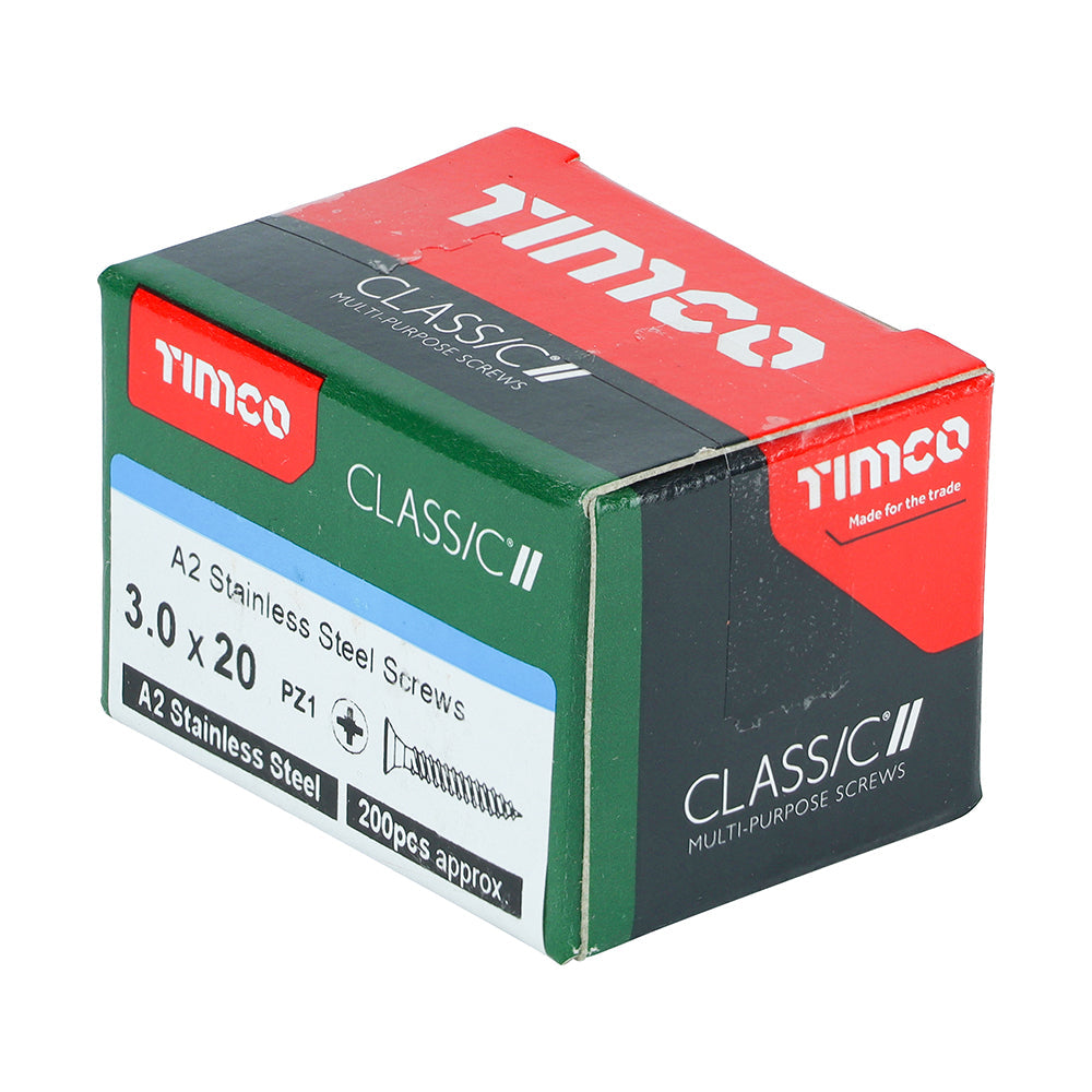 3.0 x 20 - Classic Screw PZ1 CSK A2 SS
