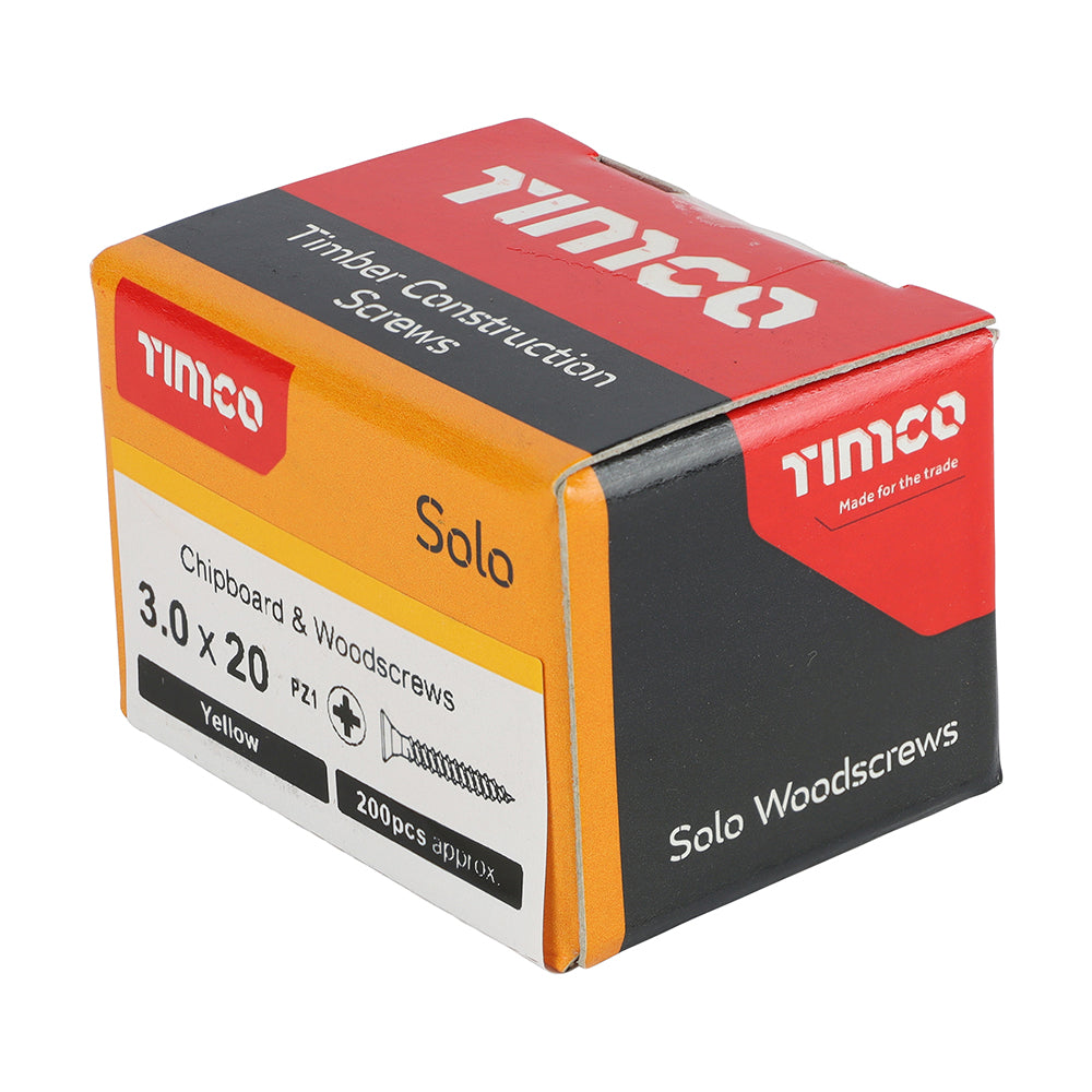 3.0 x 20 - Solo Woodscrew PZ1 CSK ZYP