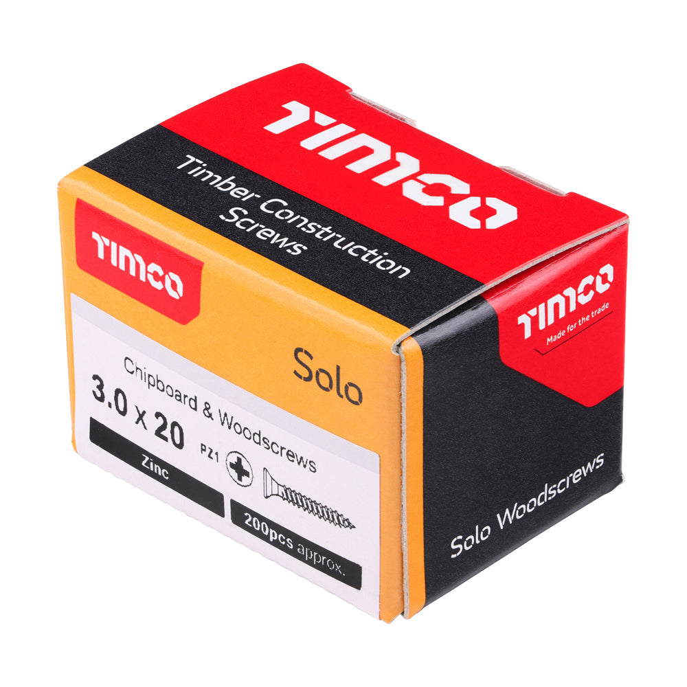 3.0 x 20 - Solo Woodscrew PZ1 CSK Zinc