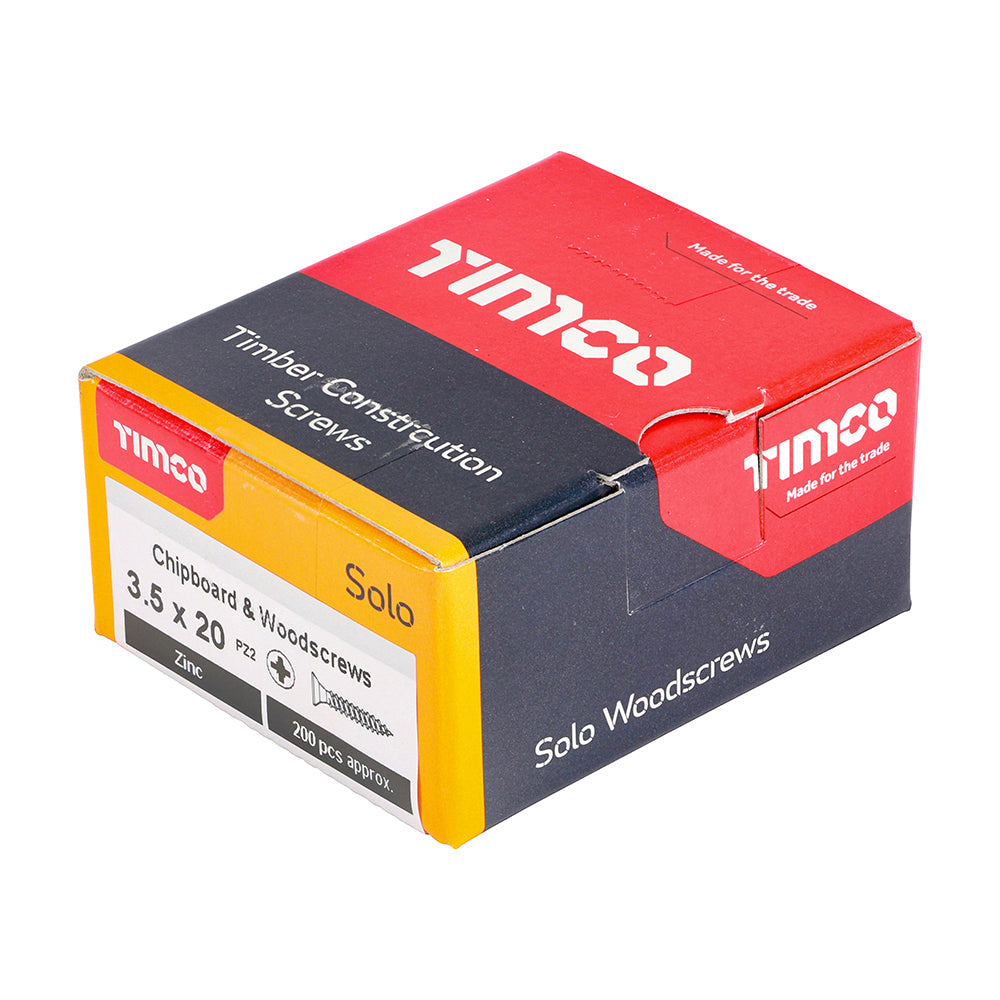 3.5 x 20 - Solo Woodscrew PZ2 CSK Zinc
