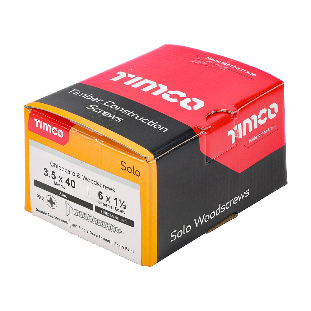 3.5 x 40 - Solo Woodscrew PZ2 CSK Zinc