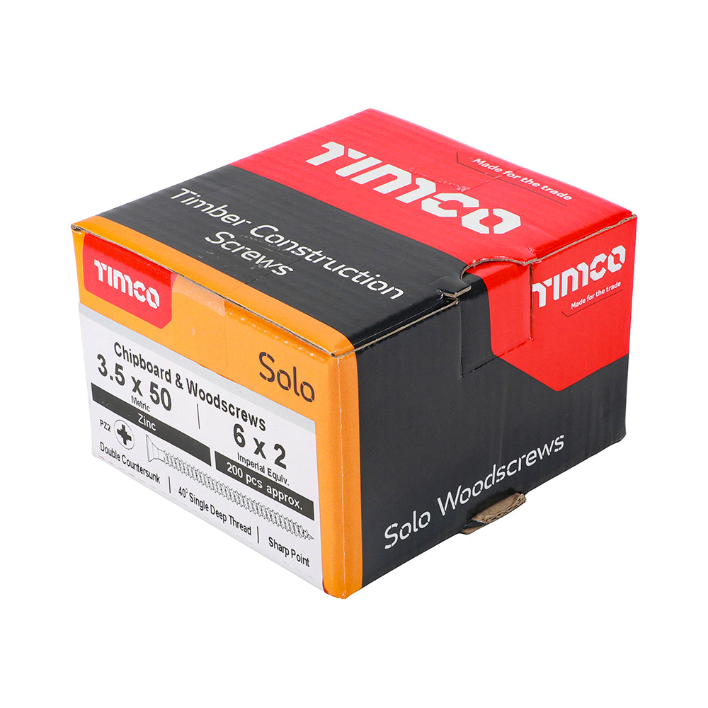 3.5 x 50 - Solo Woodscrew PZ2 CSK Zinc