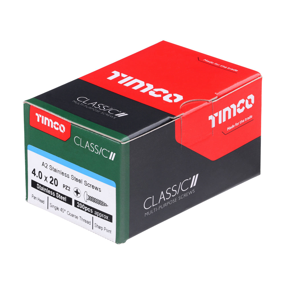 4.0 x 20 - Classic Screw PZ2 PAN A2 SS