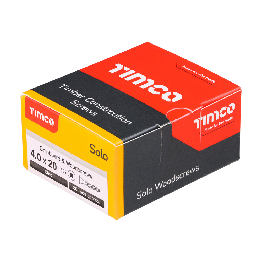 4.0 x 20 - Solo Woodscrew SQ2 CSK Zinc
