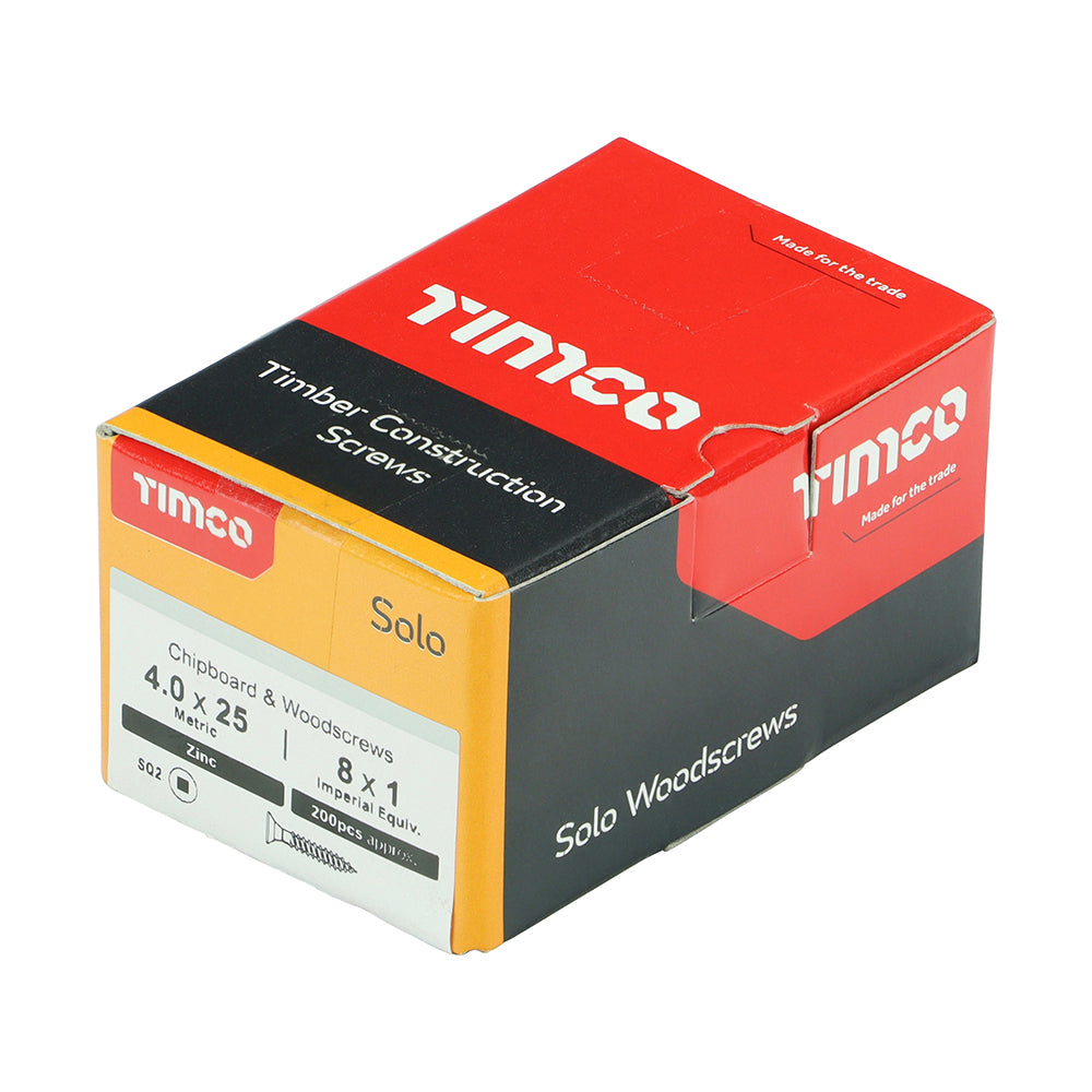 4.0 x 25 - Solo Woodscrew SQ2 CSK Zinc
