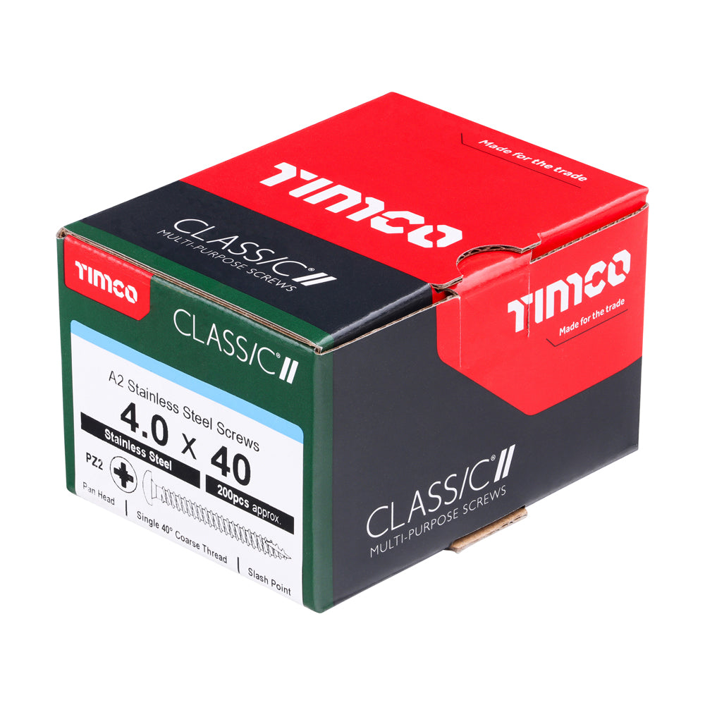 4.0 x 40 - Classic Screw PZ2 PAN A2 SS