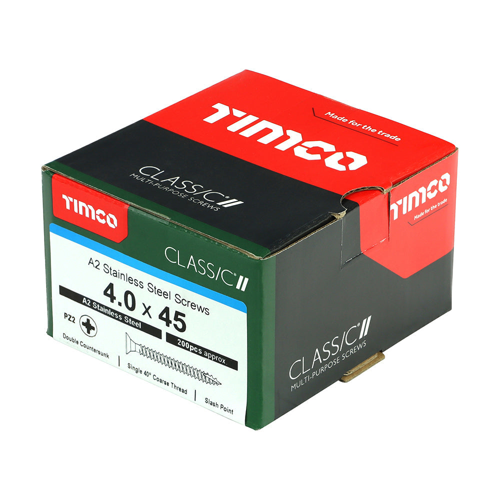 4.0 x 45 - Classic Screw PZ2 CSK A2 SS