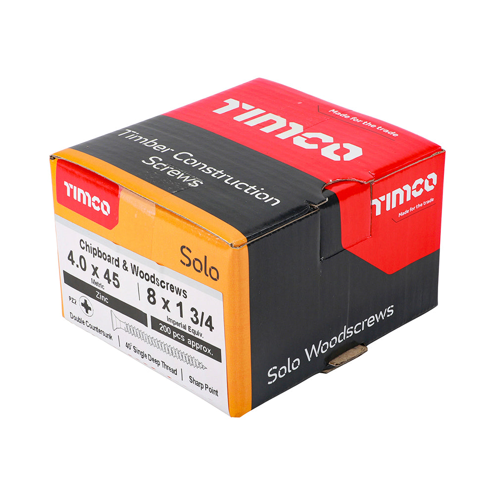 4.0 x 45 - Solo Woodscrew PZ2 CSK Zinc