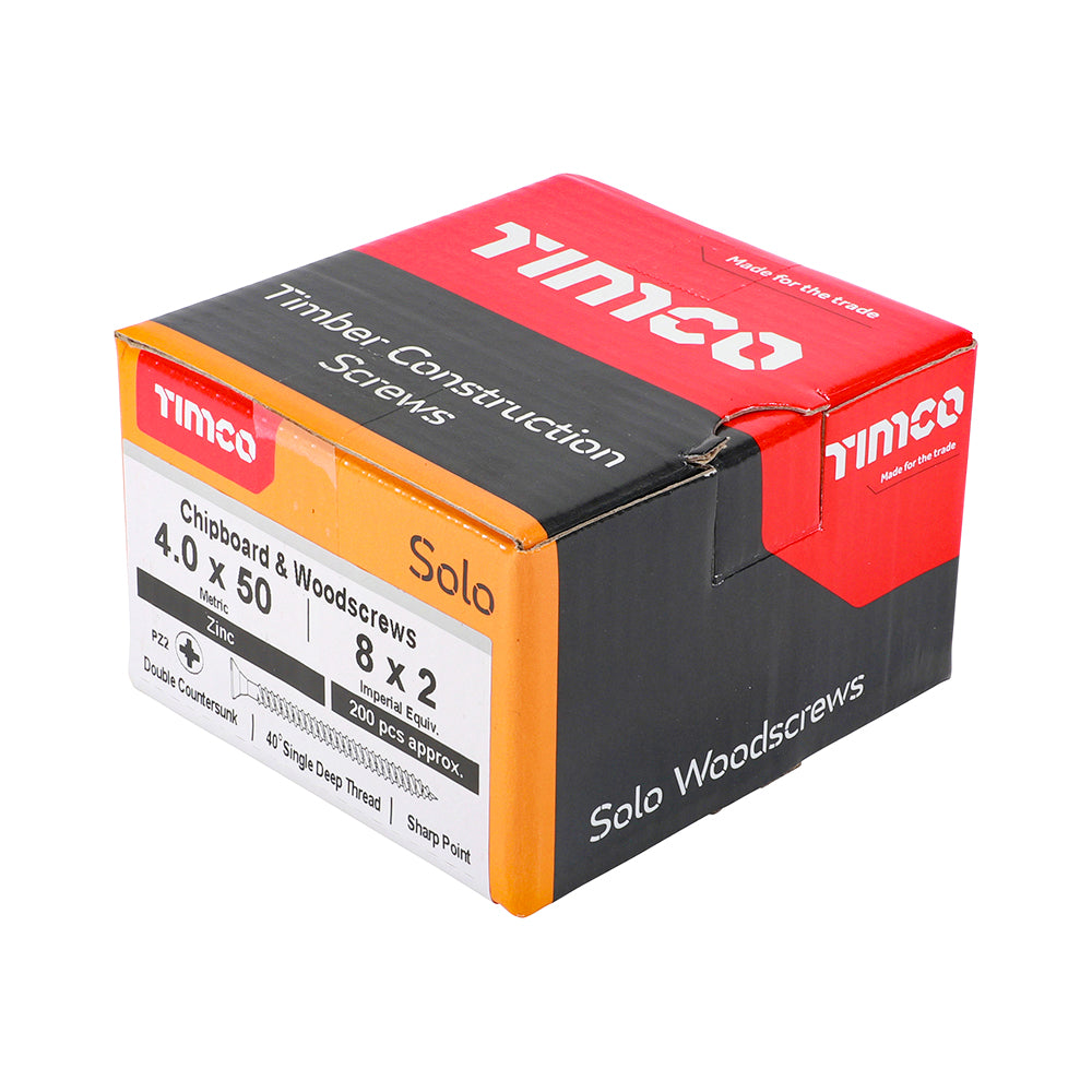 4.0 x 50 - Solo Woodscrew PZ2 CSK Zinc