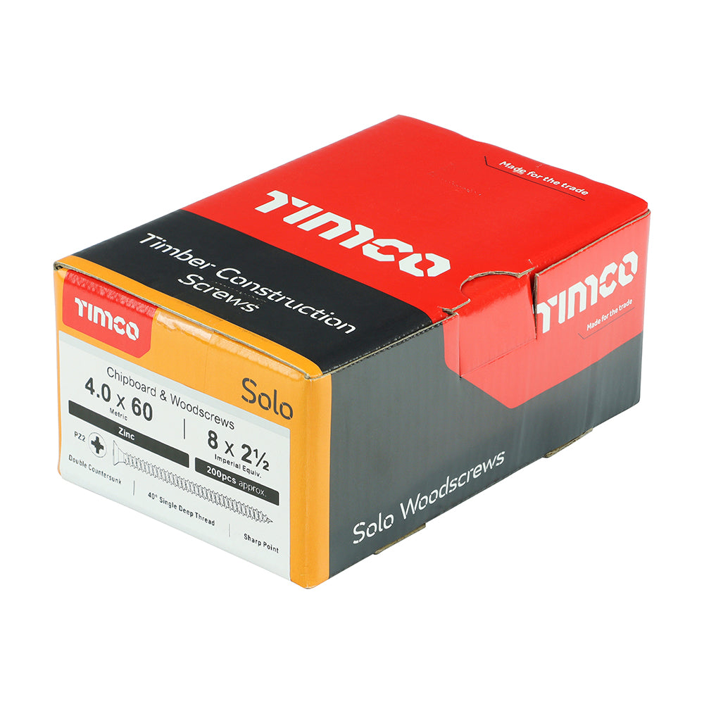 4.0 x 60 - Solo Woodscrew PZ2 CSK Zinc