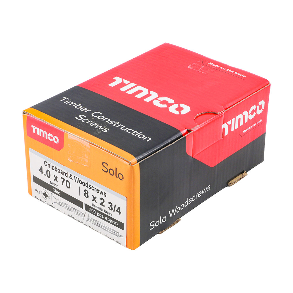 4.0 x 70 - Solo Woodscrew PZ2 CSK Zinc