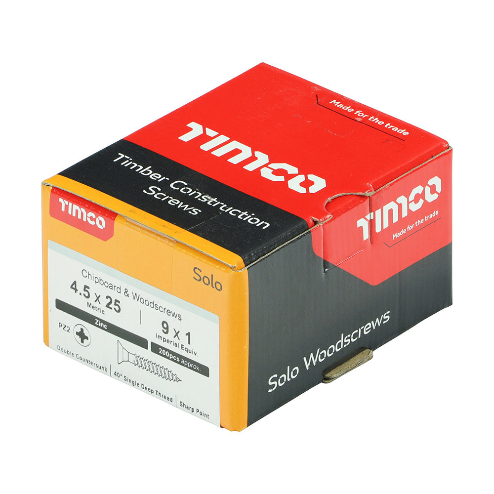 4.5 x 25 - Solo Woodscrew PZ2 CSK Zinc