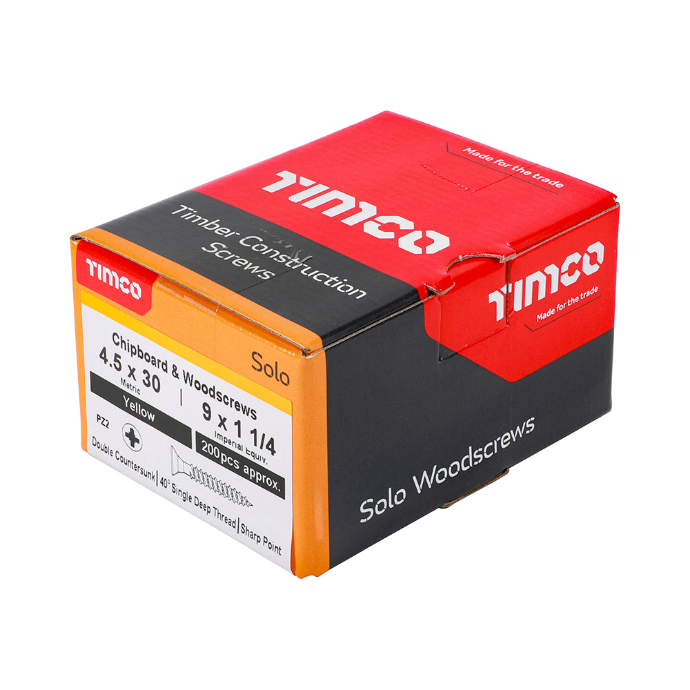 4.5 x 30 - Solo Woodscrew PZ2 CSK ZYP