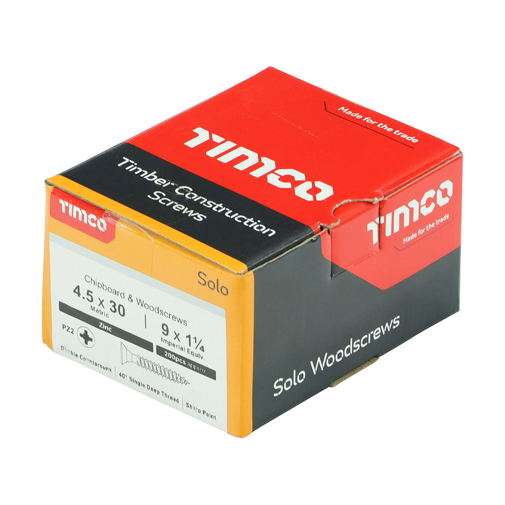 4.5 x 30 - Solo Woodscrew PZ2 CSK Zinc