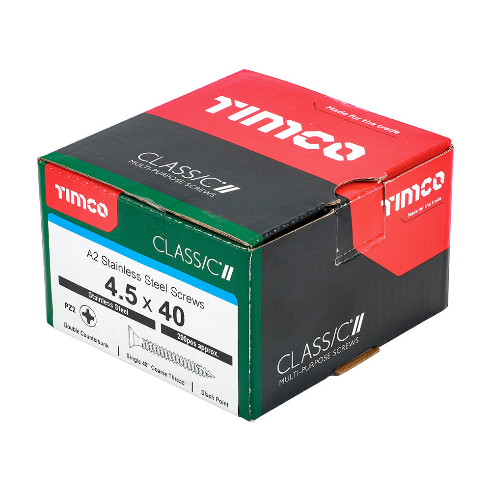 4.5 x 40 - Classic Screw PZ2 CSK A2 SS