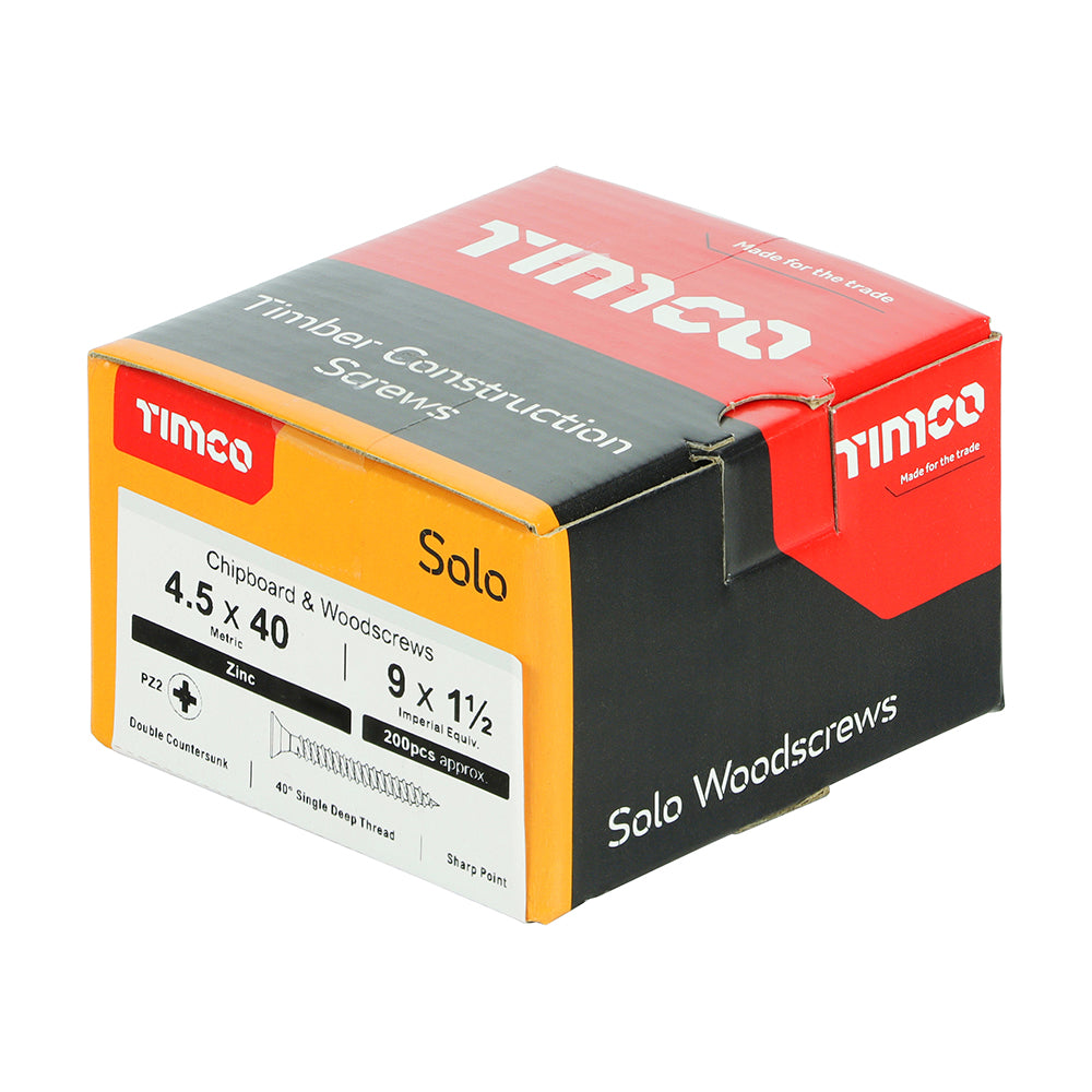 4.5 x 40 - Solo Woodscrew PZ2 CSK Zinc