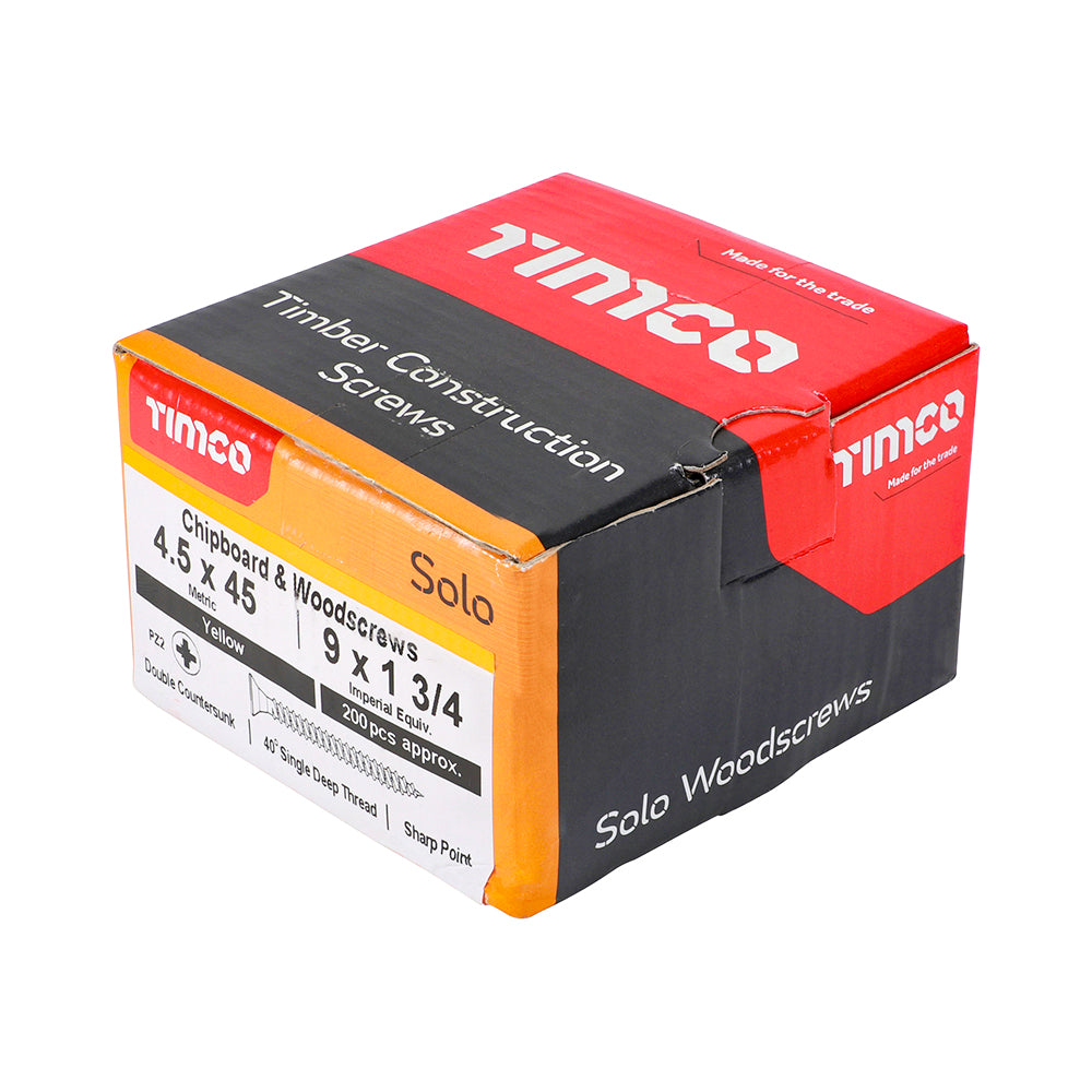 4.5 x 45 - Solo Woodscrew PZ2 CSK ZYP