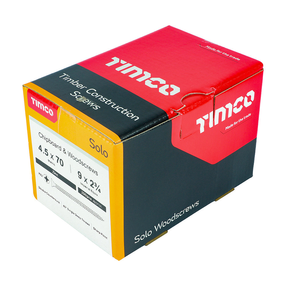 4.5 x 70 - Solo Woodscrew PZ2 CSK Zinc