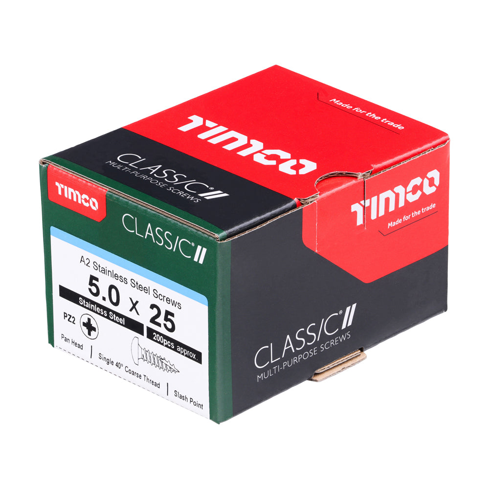 5.0 x 25 - Classic Screw PZ2 PAN A2 SS