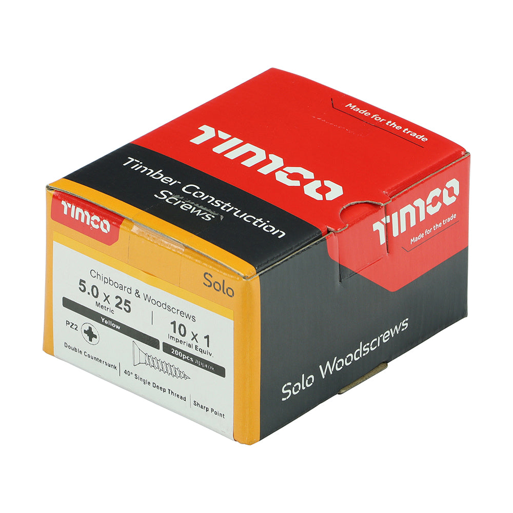 5.0 x 25 - Solo Woodscrew PZ2 CSK ZYP