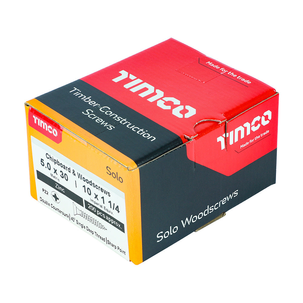 5.0 x 30 - Solo Woodscrew PZ2 CSK Zinc