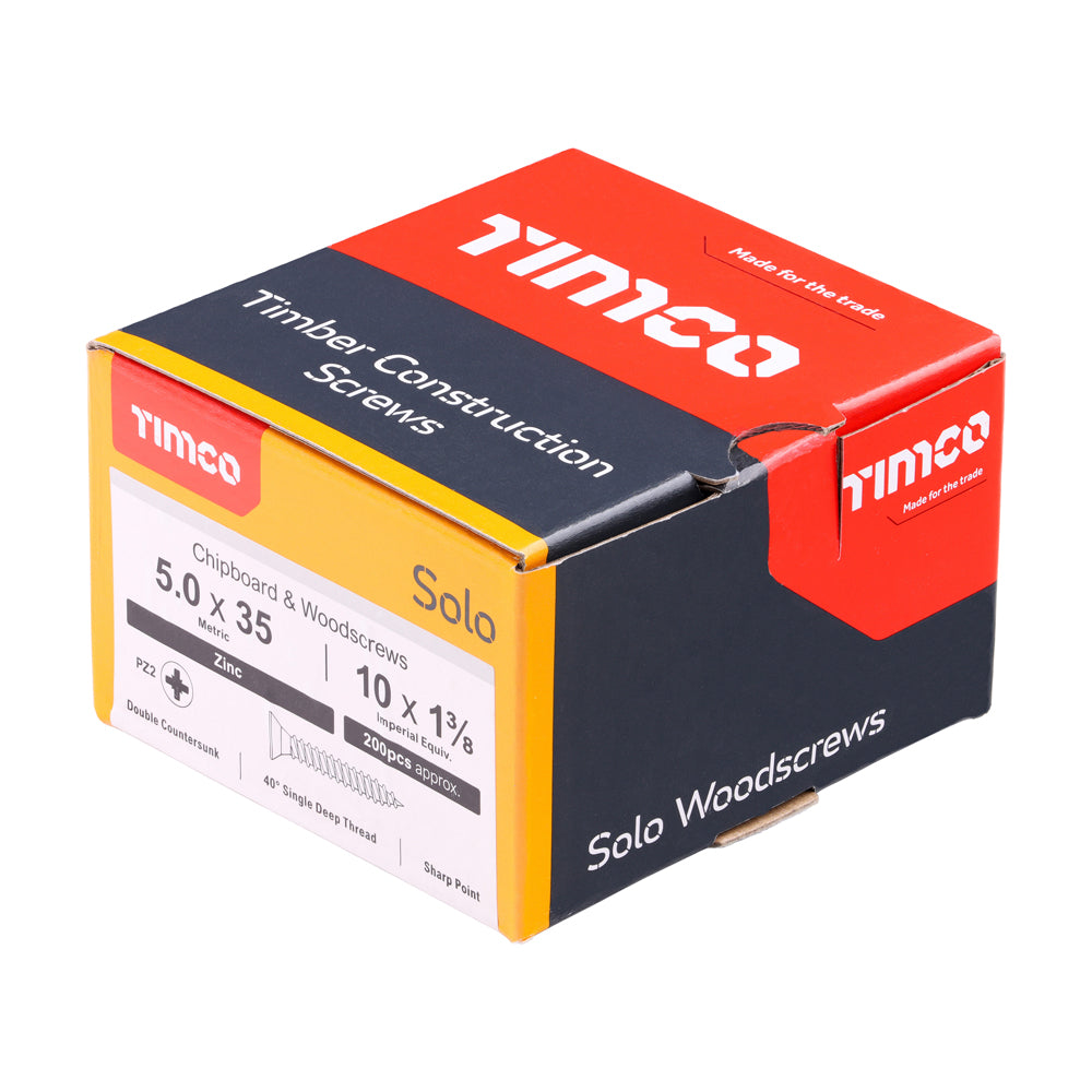 5.0 x 35 - Solo Woodscrew PZ2 CSK Zinc