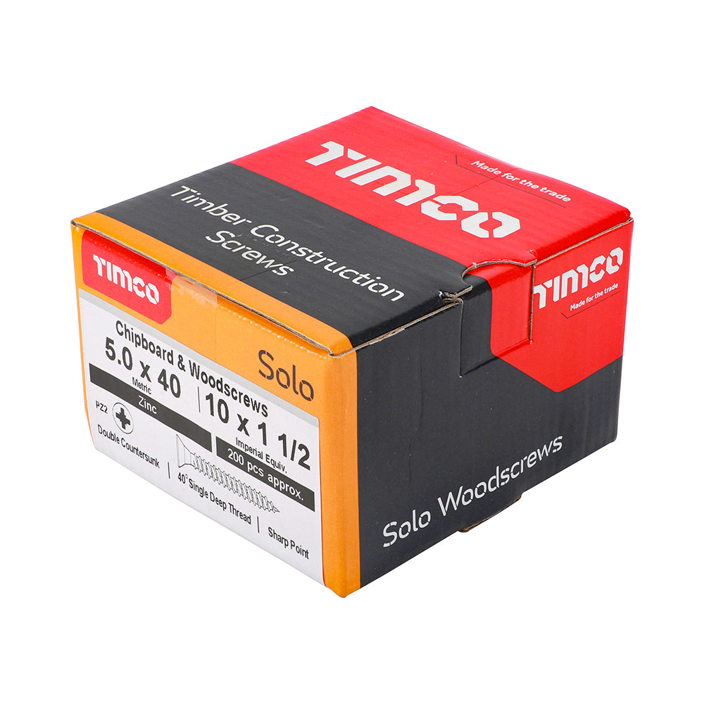 5.0 x 40 - Solo Woodscrew PZ2 CSK Zinc