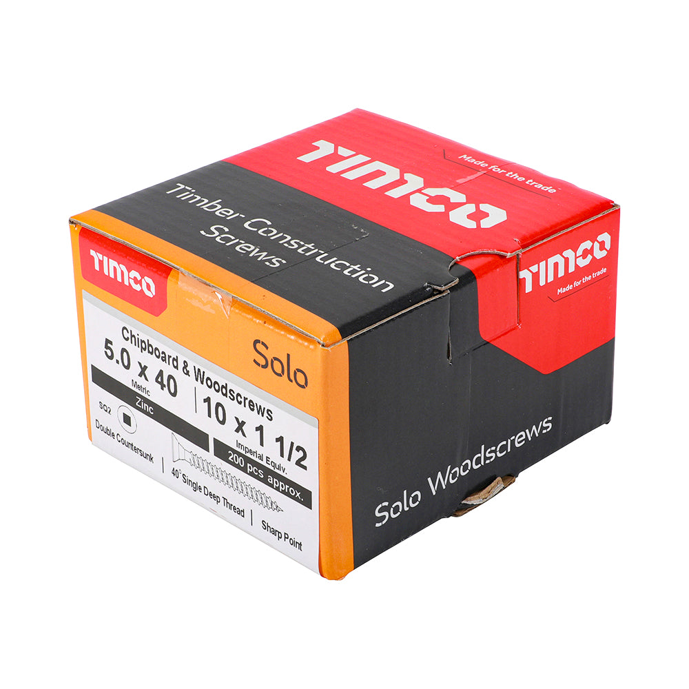 5.0 x 40 - Solo Woodscrew SQ2 CSK Zinc