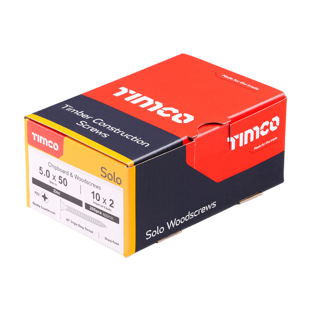 5.0 x 50 - Solo Woodscrew PZ2 CSK Zinc