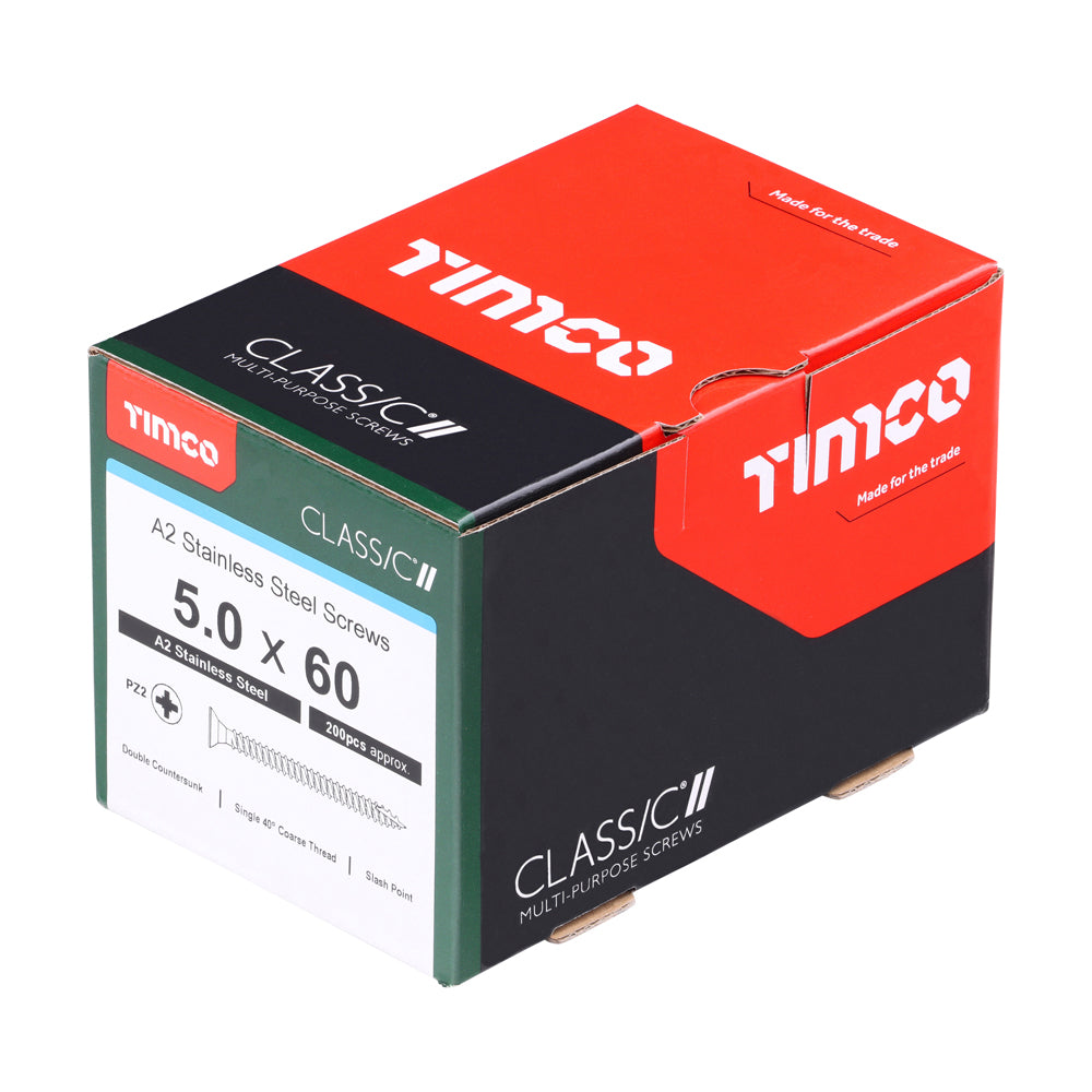 5.0 x 60 - Classic Screw PZ2 CSK A2 SS