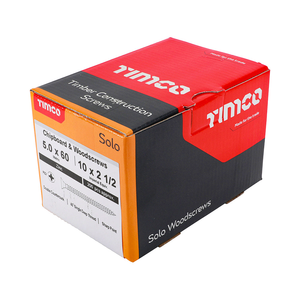 5.0 x 60 - Solo Woodscrew PZ2 CSK Zinc