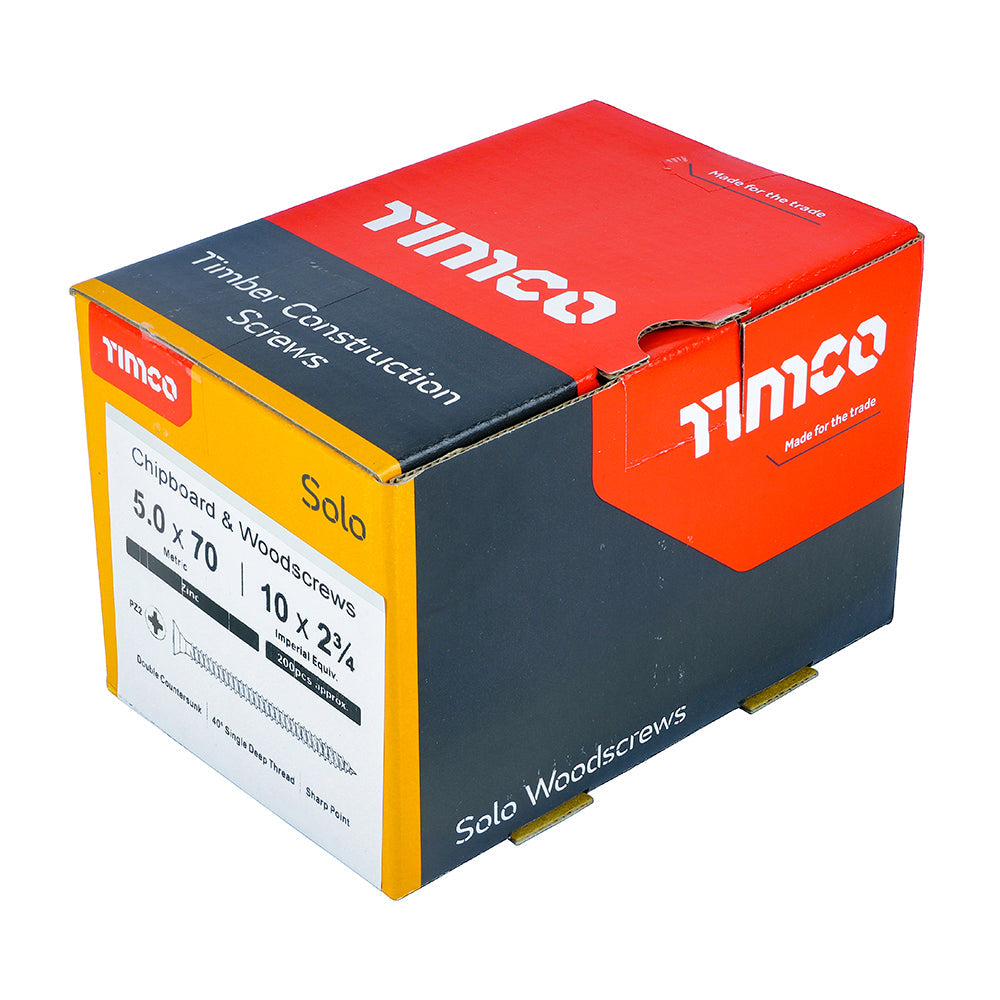 5.0 x 70 - Solo Woodscrew PZ2 CSK Zinc