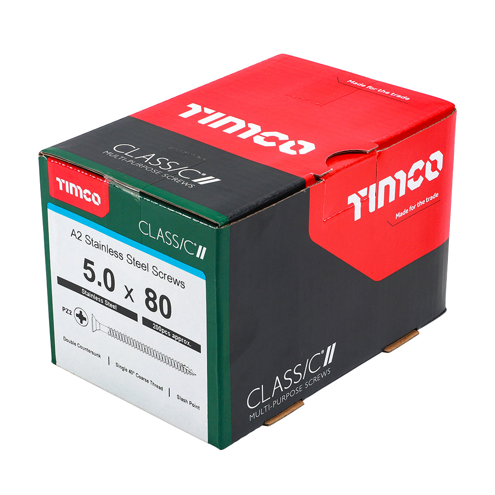 5.0 x 80 - Classic Screw PZ2 CSK A2 SS