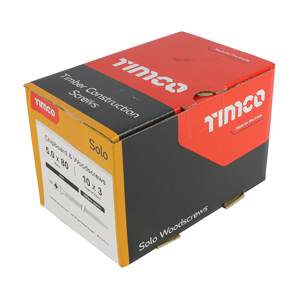 5.0 x 80 - Solo Woodscrew PZ2 CSK Zinc
