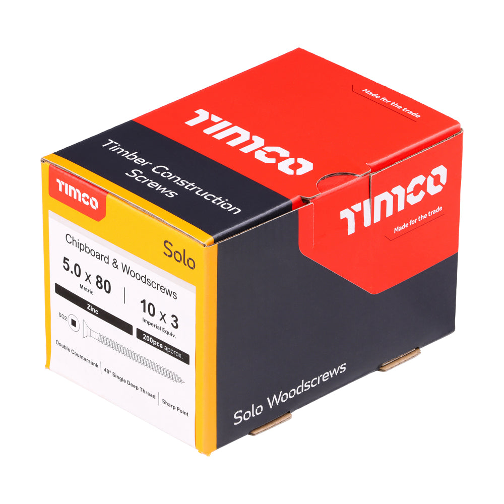 5.0 x 80 - Solo Woodscrew SQ2 CSK Zinc